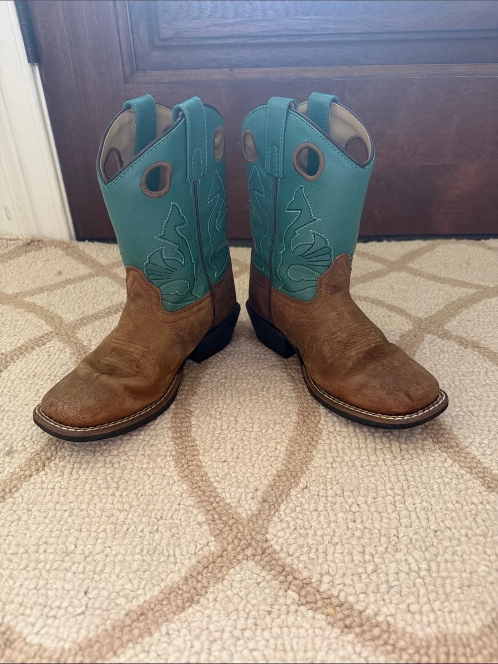 Kids Teal & Brown Western Pull-On Cowboy Boots